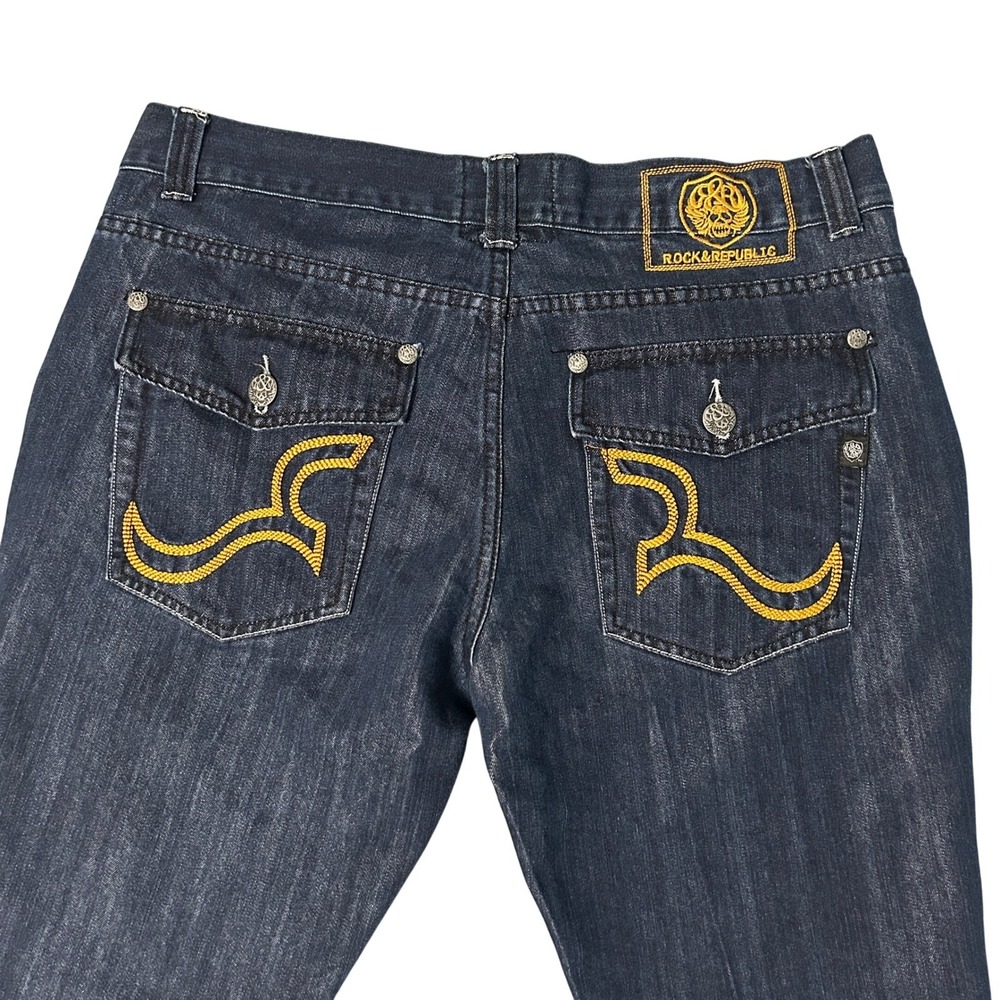 Rock & Republic Jeans Mens 35 Taylor Straight Leg Embroidered Flap Pockets 37x30